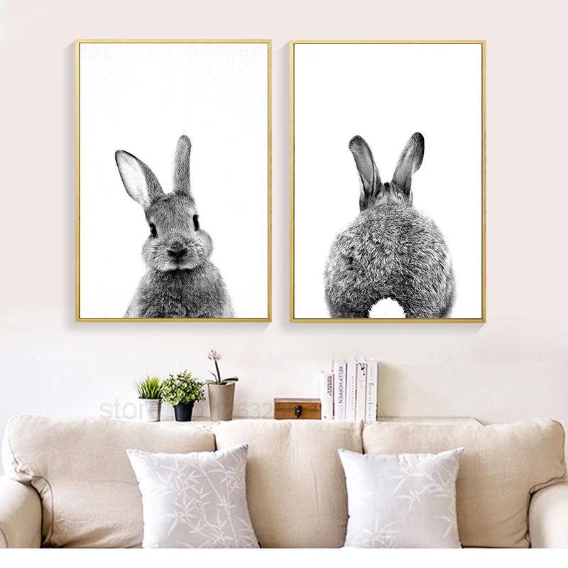 conejo gris lindo mullido conejo culo lienzo impresion arte carteles pared cuadros para sala de estar oficina decoracion del hogar