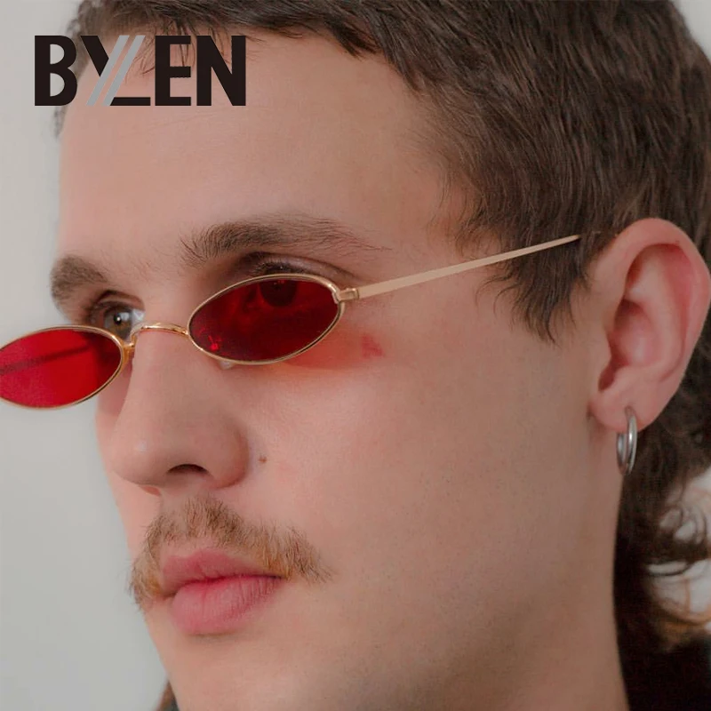 

New Small Oval Metal Frame Sunglasses Men Retro Brand Designer Red Steampunk Vintage Round Clear Mirror Sun Glasses for Women