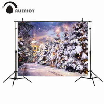 

Allenjoy photography backdrop winter tree path snow stars sky background printed photo prop photobooth portrait shooting
