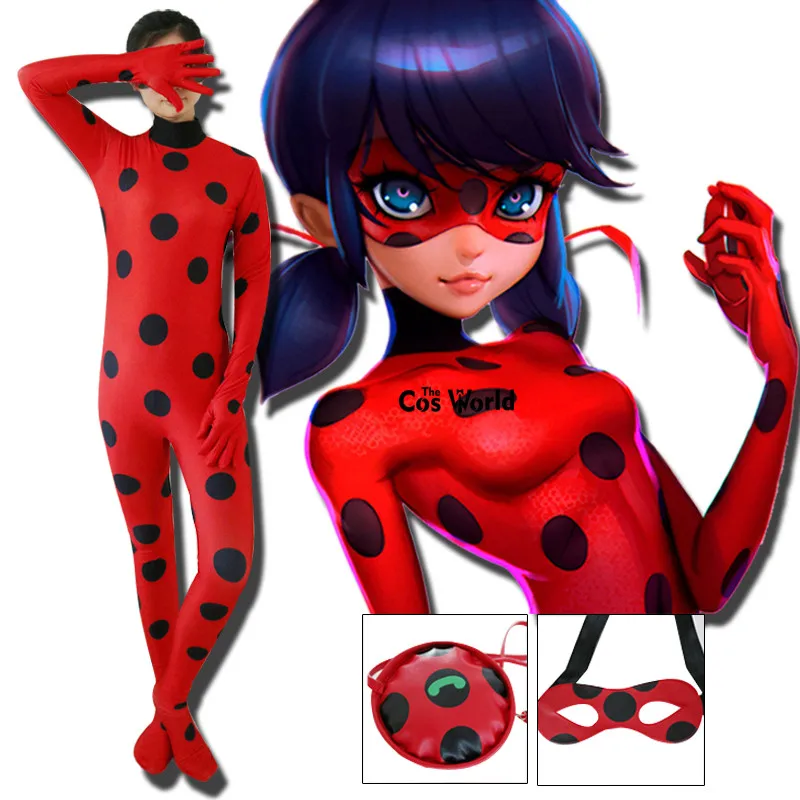Kids Girls Child Miraculous Ladybug Marinette Tights Jumpsuit Zentai Suit Uniform Outfit Halloween Cosplay Costumes