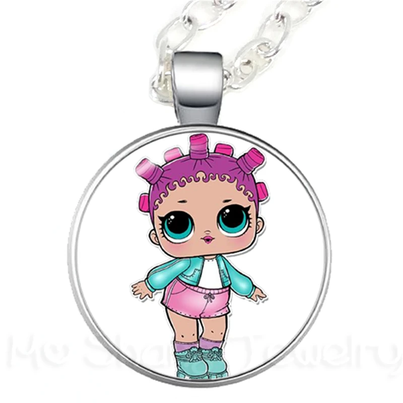 

Cartoon Art Picture Necklace 25mm Round Glass Cabochon Pendant Sweater Chain Best Gift For Friends