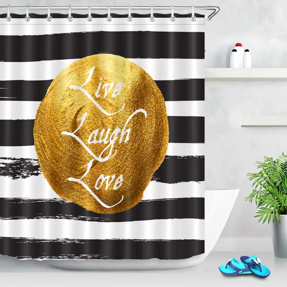 Lb 72 Waterproof Black And White Stripes Gold Live Laugh Love