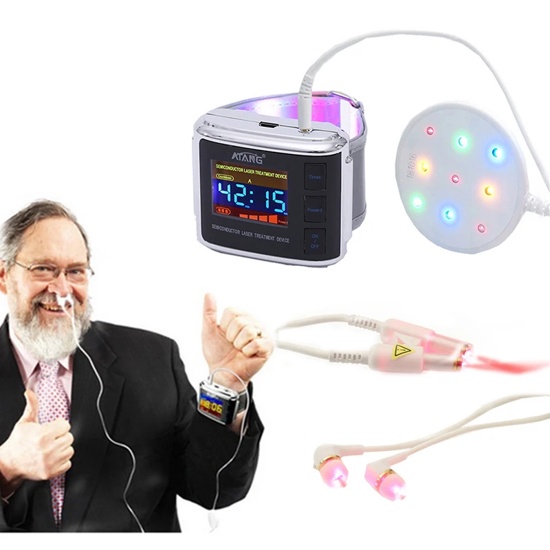 ATANG без боли наручные часы 650nm лазерной Lllt инструмент медицинские лазерные часы лечение гипертонии ход в ушах