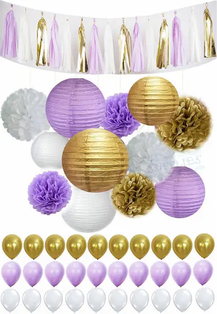 1 Set Lavender Gold Package Paper Lantern Ballootassel Garland