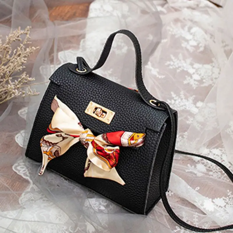 

THINKTHENDO Women PU Leather Handbag Shoulder with Scarf Decor Lady Crossbody Bag Tote Messenger Satchel Purse 17.5x7.5x12.5cm