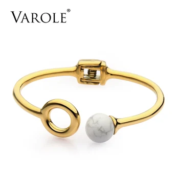 

VAROLE Can Open Stainless Steel Gold Color Cuff Bracelets & Bangles For Women Fashion Jewelry Jonc Bracelet Pulseiras