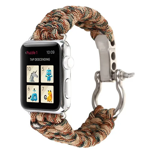 Тканый нейлоновый веревочный ремешок для apple watch, ремешок для apple watch 5, 4, 3, ремешок 44 мм, 42 мм, 38 мм, 40 мм, ремешок для iWatch, для выживания на открытом воздухе - Цвет ремешка: Camouflage 2