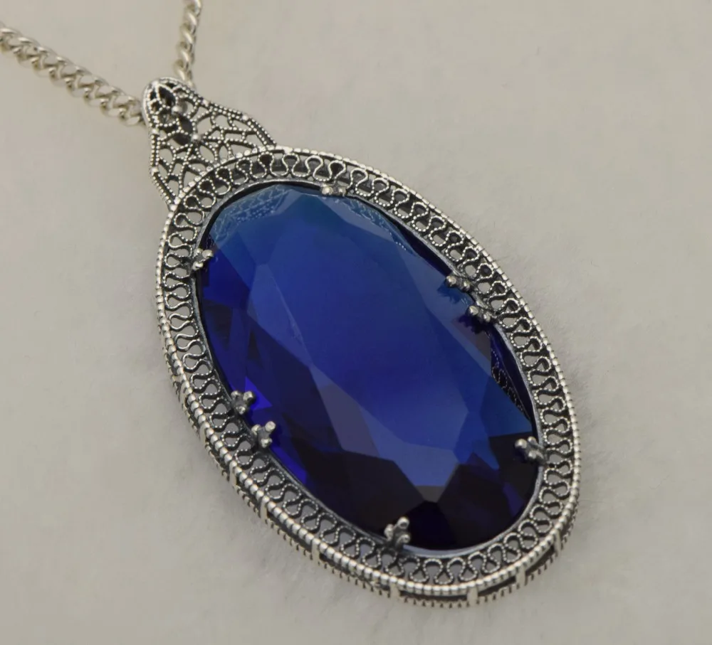 Женская подвеска из серебра 925 пробы с сапфировым камнем|necklace crystal pendant|necklace silver
