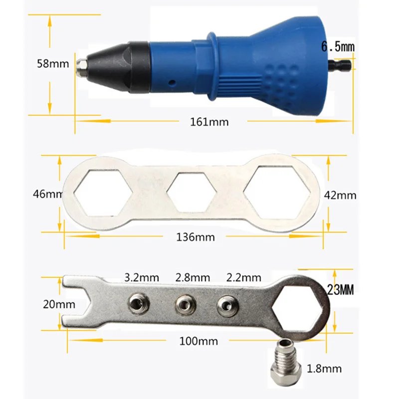 1 шт. заклепки адаптер Вставка Гайка ручной силовой насадки Электрический дрель Инструмент Синий гвоздь пистолет адаптер Автомобильная заклепка 2,4 мм-4,8 мм
