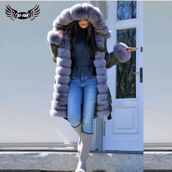 

BFFUR Real Fur Parka Hooded Fox Fur Collar Casual Fashion Clothes 2019 Winter Thick Warm Elegant Parka With Natural Fur Foat