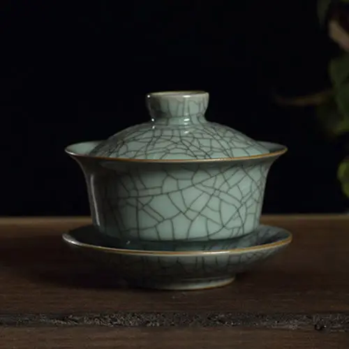 Longquan Celadon фарфоровые Gaiwan КИТАЙСКИЕ чашки кракле глазури чайная посуда 150 мл - Цвет: B