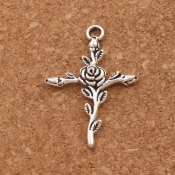 

Vintage Rose Flower Cross Spacer Charm Beads Pendants Alloy Handmade Jewelry DIY L440 23.6x34.7mm 100pcs zinc alloy