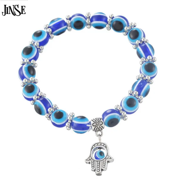 Jinse Hamsa Fatima Hand Muslim Turkish Blue Lucky Eye Bracelet Jinse Hamsa Fatima Hand Muslim Turkish Blue Lucky Eye Bracelet Handmade Beads Bangles For Women
