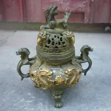 Коллекционная Цинь бронзовая фигурка периода династии позолоченный дракон ладан \ курильщик, украшение