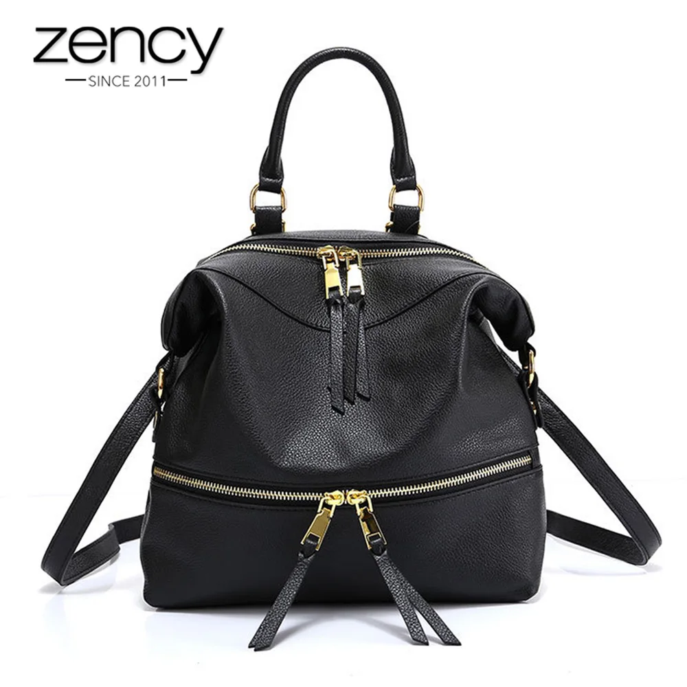 

Zency Famous Brand Women Backpack Top Layer Leather Cowhide Genuine Preppy Style Double Straps Fashion Simple Schoolbag
