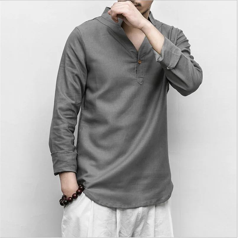 

2018 Big Size Chinese style Flax summer pants embroidered yarn men's shirt men's long sleeve shirt men's retro cotton shirt
