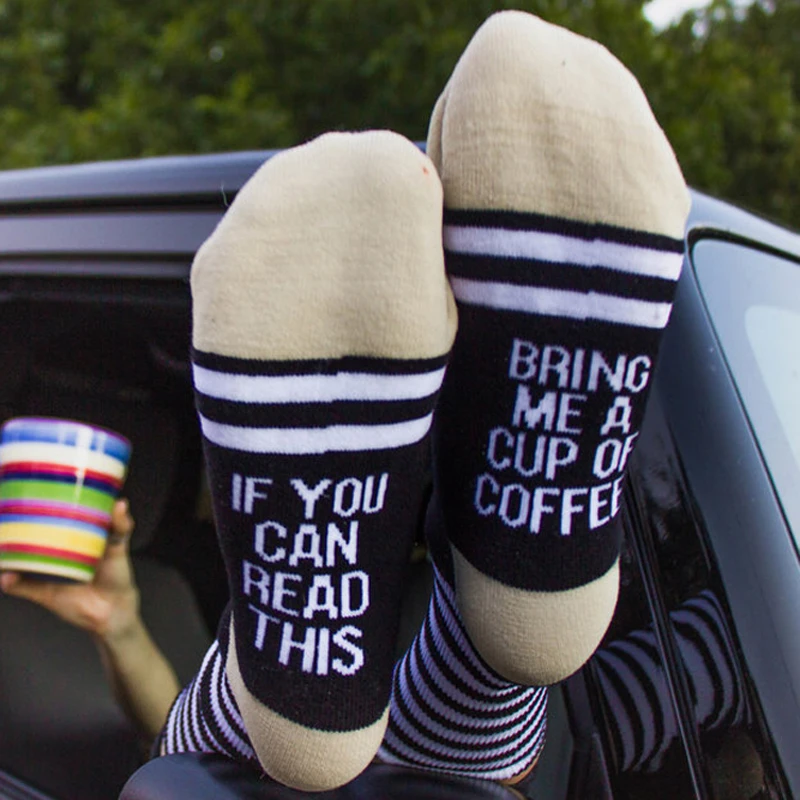 Унисекс с буквенным принтом, винные носки, если вы можете прочесть это, подарите мне чашку кофе, женские полосатые длинные носки