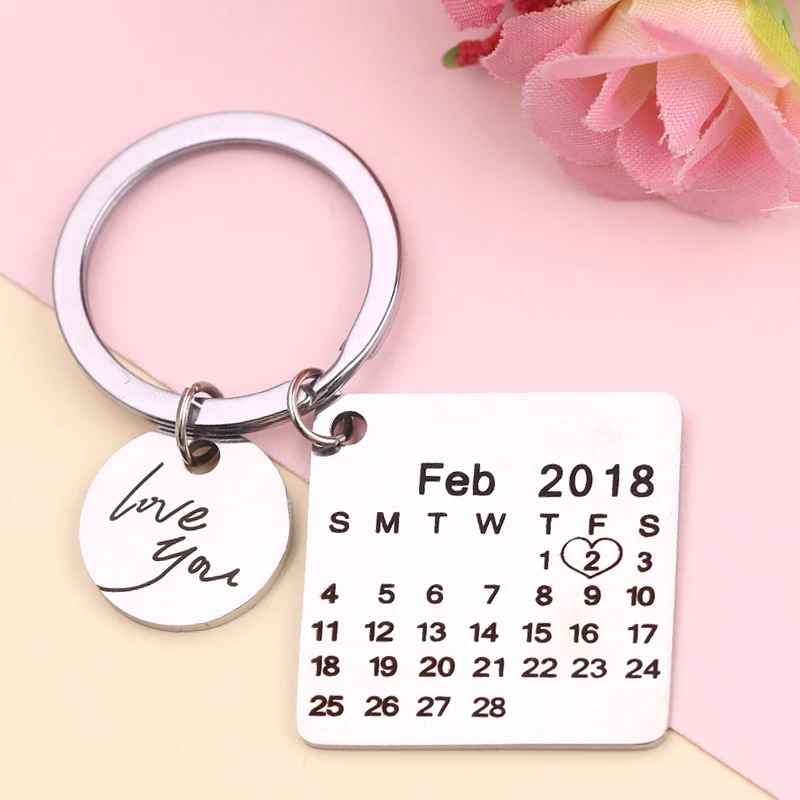 Stainless Steel Personalized Calendar Keychain Anniversary Birthdady Stainless Steel Personalized Calendar Keychain Anniversary Birthdady