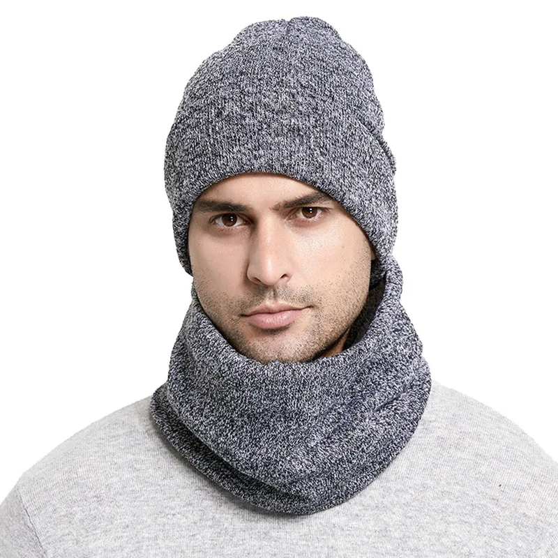 LightGray Зимние трикотажные шапки шарф комплект утолщаются Плюс Бархат унисекс теплые шапочки мягкие для мужчин женщин хлопок сплошной шапка - Цвет: LightGray