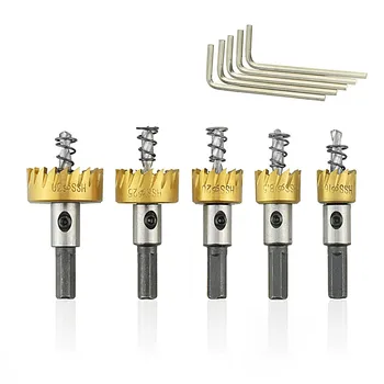 

GEYOTAR 5pcs/set 16-30mm HSS Carbide Tip Drill Bit Titanium Hole Opener Set Hole Saw Cutter Tool for Metal Wood Drilling Hole