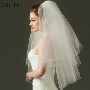 

LKY Fr Wedding Veil 2 Layer Bridal Veils With Comb Ivory Cathedral White Elbow Length Wedding Veil Short Mariage Accessories