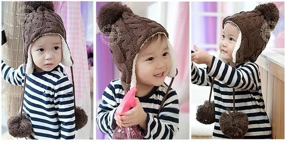 Зимние теплые шапки для маленьких мальчиков и девочек, Корейская супер милая модная бархатная шапка с двойным плетением, вязаная детская шапка с ушками