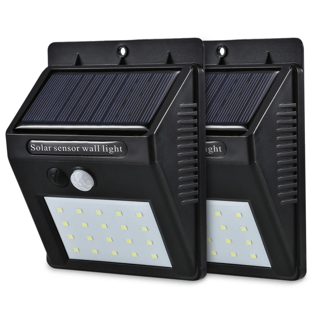 

LightMe Premium 2PCS 20 LEDs Solar Motion Sensor Wall Light IP65 Waterproof For Outdoors Garden Emergency Patio Yard Garage Lamp