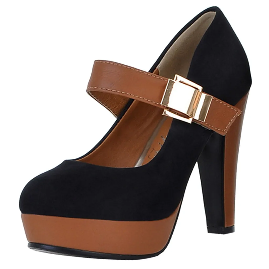 

Women Fashion Shoes Super High Metal Patchwork Ankle Boots Round Toe Casual Shoes Buckle Strap Design Female Casual Single Shoes