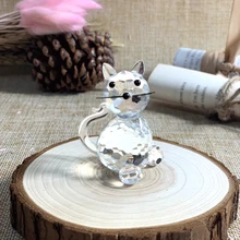 Bonito Cristal Gato Figurines Artesanato Animal Lindo Cristal Ornamento Enfeites de Mesa Para Casa Crianças Grandes Presentes de Casamento Casa Decora
