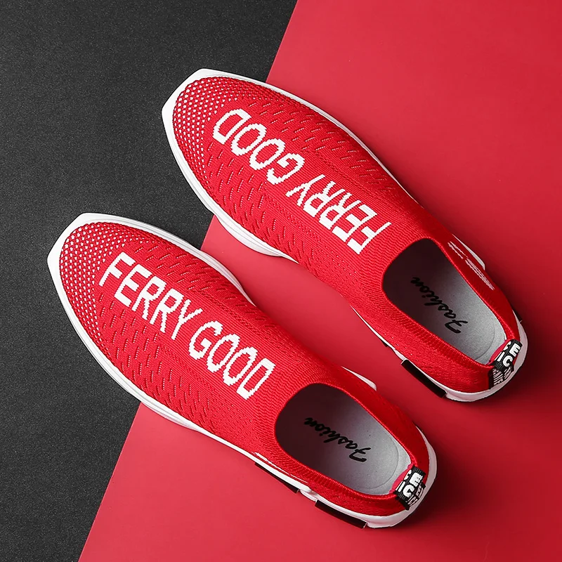 

Hot Sale Fashion Men Walking Shoes Weaving Fly Mesh Breathable Light Soft Slipon Mens Shoe Male Trainers Sneakers Human Race
