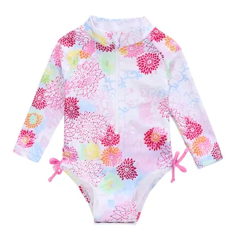 

Kavkas Baby Girls Swimsuit Pink Flower Printed Long Sleeve Summer Girl Newborn Swimwear Beach Bathing Swimming
