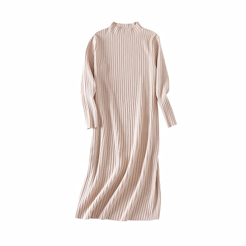 

Mid-length Sweater Autumn Winter Loose Large Size Over-the-Knee Sweater Dress With Bottoming Shirt Women's Head Stitching