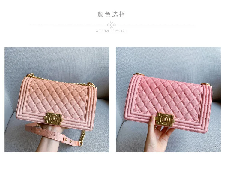 

free shipping Gradient cowhide caviar chain small sweet wind new fashionable diamond lattice one shoulder inclined shoulder bag