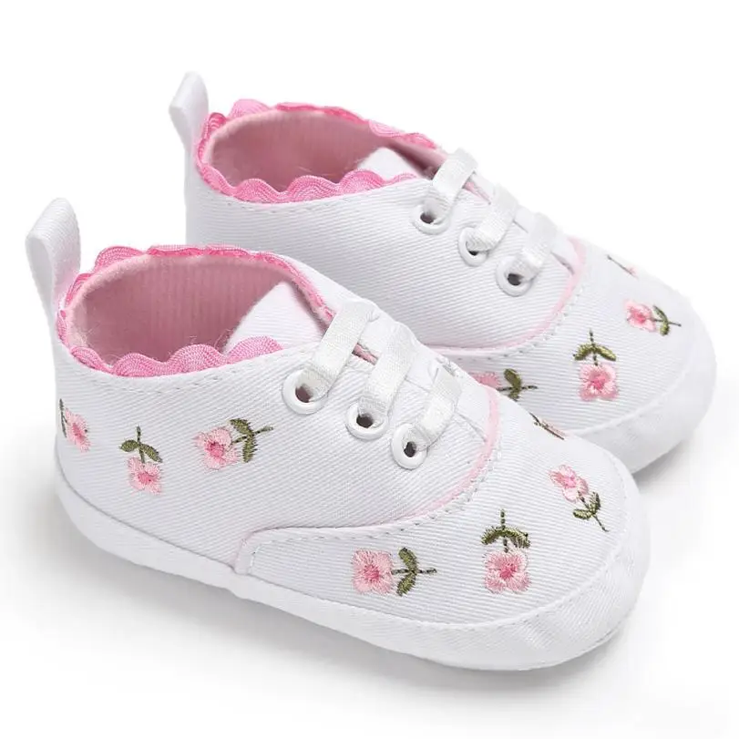 

shaunyging # 4038 Newborn Infant Baby Girls Floral Crib Shoes Soft Sole Anti-slip Sneakers Canvas