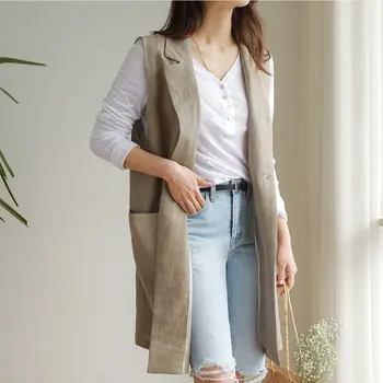 

Hzirip 2019 New Design Stylish Summer Loose Casual Autumn Female Women Sleeveless Fashion Outwear Linen Women Casual Suit Coat