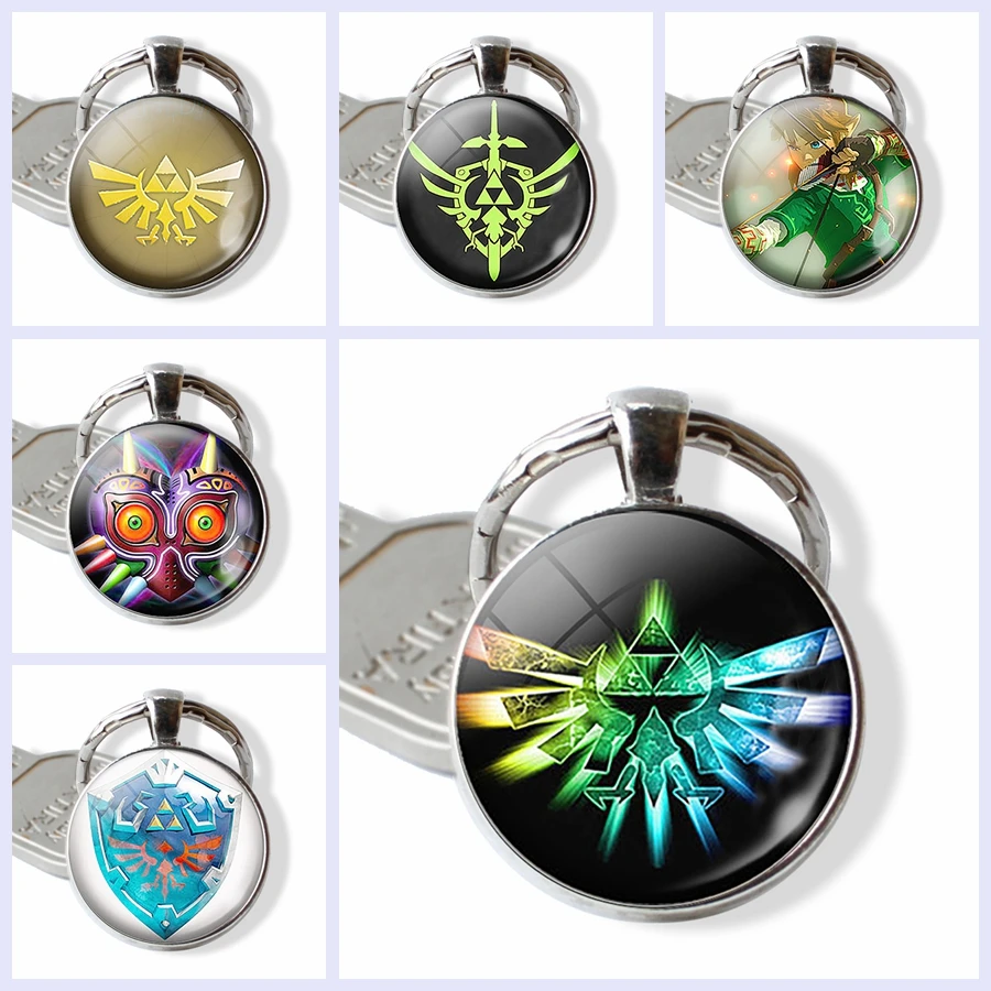 

Legend of Zelda Glass Cabochon Bag Pendant Keychain Charm Car Keyring Keyc Chain Sword Midna Triforce Emblem