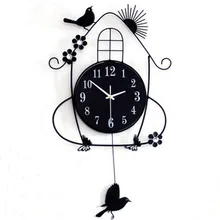 Adeeing Creative Living Room Wall Clocks Pastoral Bird Clock Black