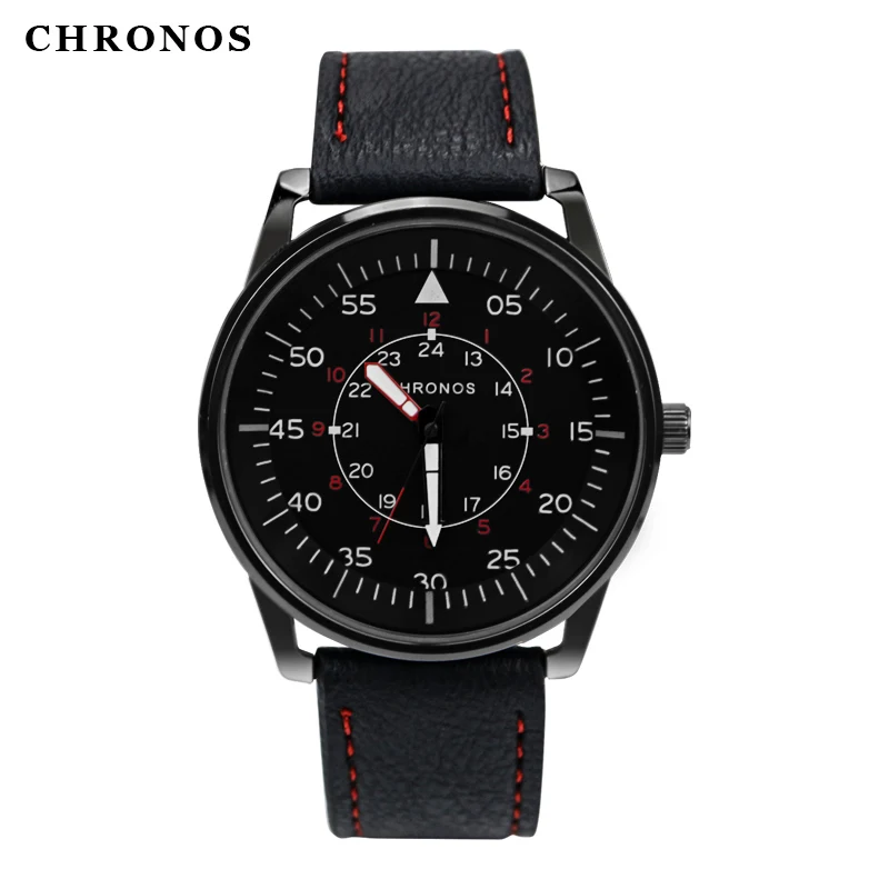 CHRONOS Men Casual Quartz Watch Military Watch Clock Fashion Leather