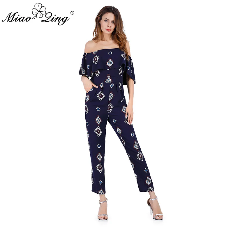 MIAOQING Hot Bohemian Floral Bare shoulder Ruffles color Chiffon Women