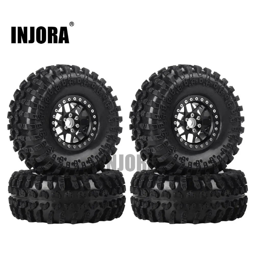 INJORA 4 шт. 2,2 дюймов Beadlock Колесные диски и резиновые шины для 1/10 RC Рок Гусеничный осевой SCX10 RR10 AX10 Wraith 90048 90018 KM2