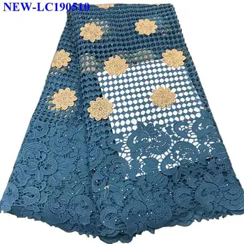 

2019 Sky Blue Guipure Water Soluble Lace Fabric Latest African Lace Fabrics Embroidered Guipure Cord Chemical Lace Fabric NHS04