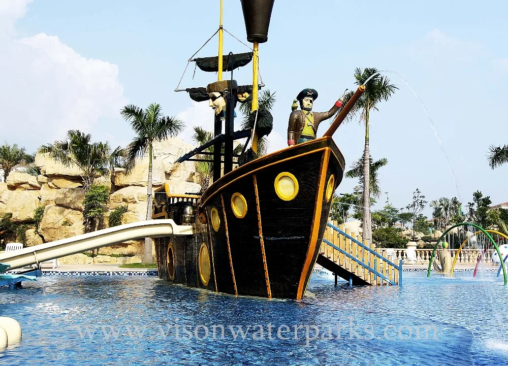 Карибский пиратский корабль лодка парк бассейн оборудование дети мир спираль водная горка игровая площадка аттракционы VP-02
