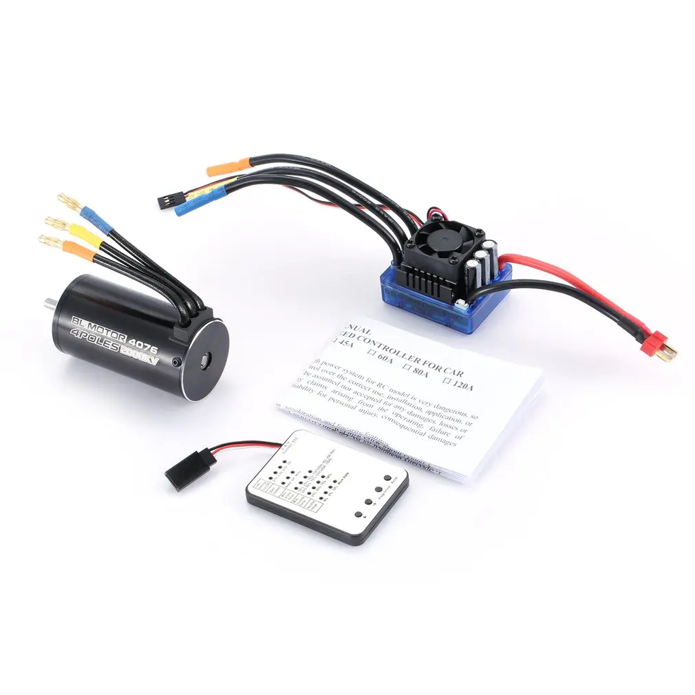 

4076 2000KV 4 poles Sensorless Brushless Motor 120A ESC with LED Programming Card Combo Set for 1/8 RC Drone Car Accesorries