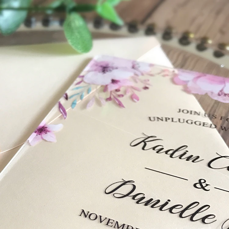  CA0888 Floral acrylic wedding invitation customized fancy shape with envelope liner - 32939842006