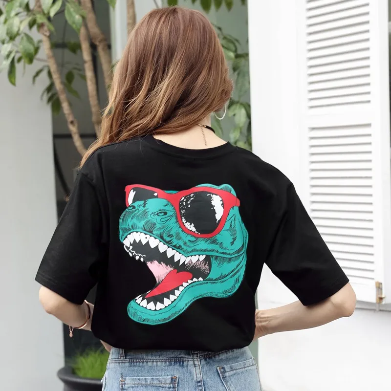 

GIGOGOU Fashion Women T Shirt 2019 Summer Animal Print T-shirt Short Sleeve T Shirts Tee Shrits Casual Cool Tops White Black