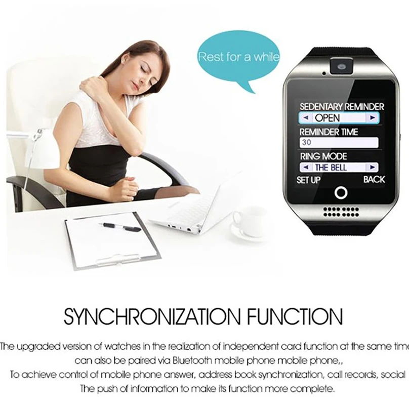 SCELTECH Smart Watch Q18 Passometer with Touch Screen Camera Support TF card Bluetooth Smartwatch for Android IOS Phone