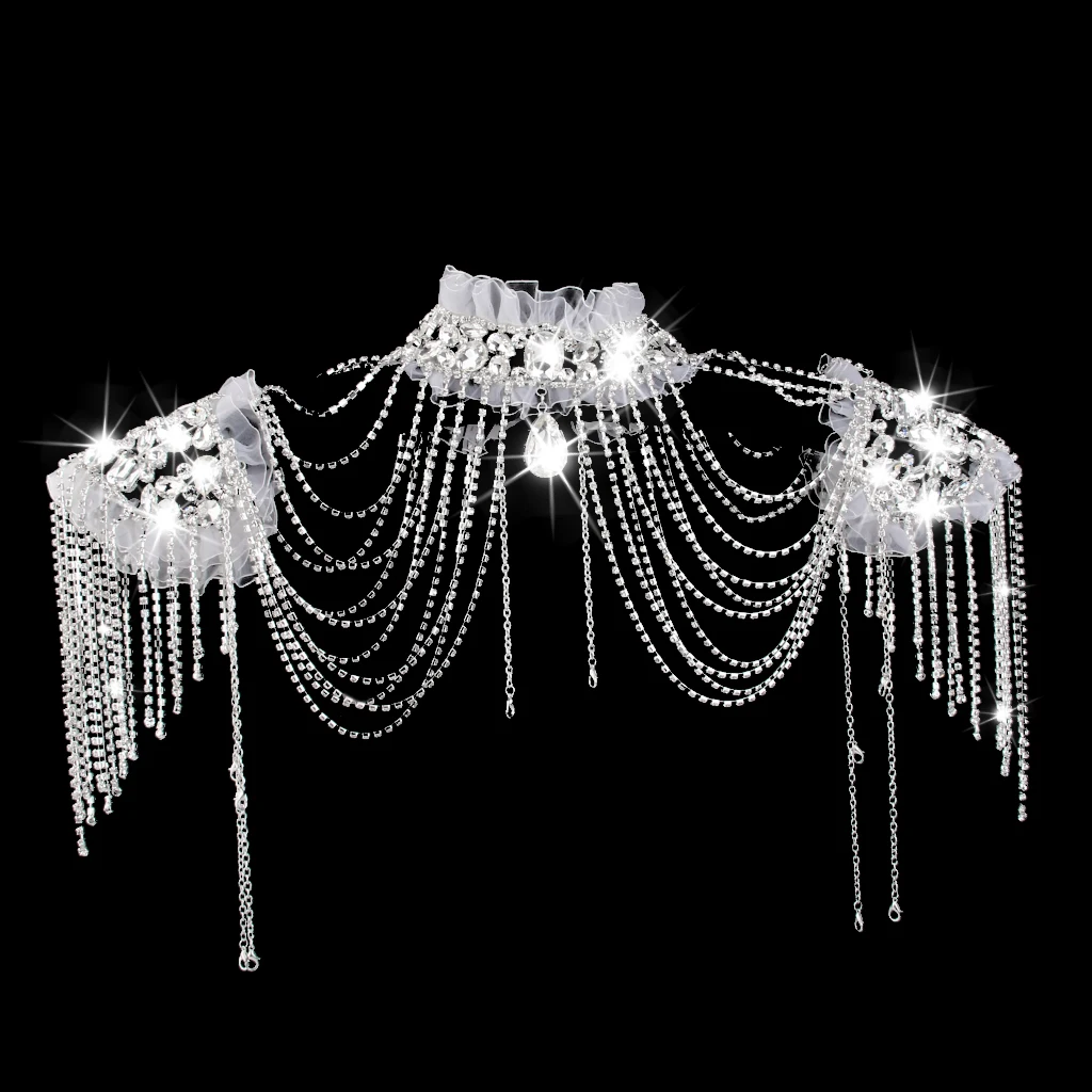 Cute Romantic Stunning Acrylic Crystal Rhinestone Wedding Bridal Collar Choker Necklace Body Chain Elegant Jewelry