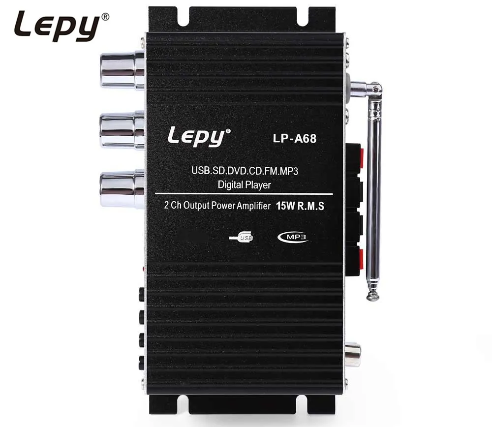 Lepy LP A68 12 В HiFi стерео аудио усилитель Многофункциональный Поддержка Mini USB SD FM RCA
