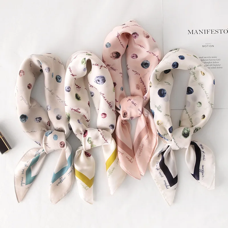 

New letter ball small square scarf female wild silk decoration sunscreen small silk scarf bag with stewardess scarf hot sale