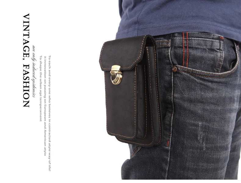 MISFITS Crazy Horse Genuine Leather Waist Packs Men Casual Small Fanny Pack Belt Loops Hip Bum Bag Waist Bag Phone Pouch Purses